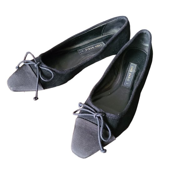 Zara Size 37 US 6.5 Basic Cap Toe Flats Black Women's Neutral - Picture 1 of 8